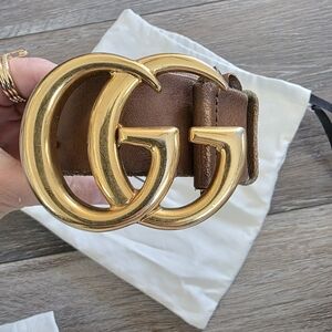 Gucci Brown Leather Belt with Gold GG Buckle
